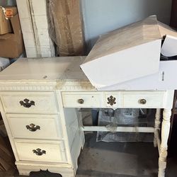 Vintage White Desk With Bronze Handles / Knobs