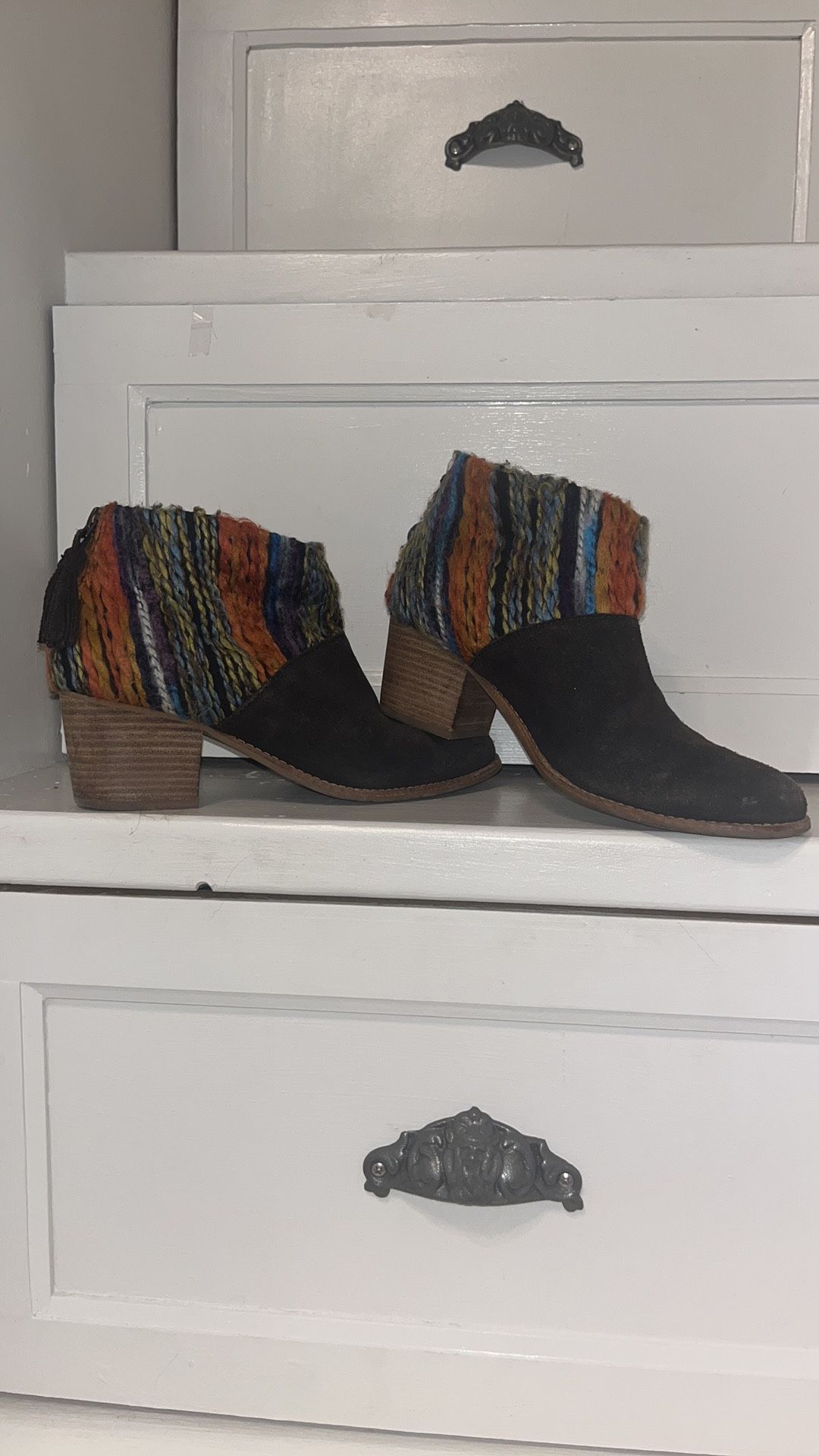 Toms dark brown suede heeled ankle boots