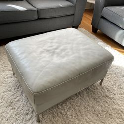 Gray Leather Ottoman 