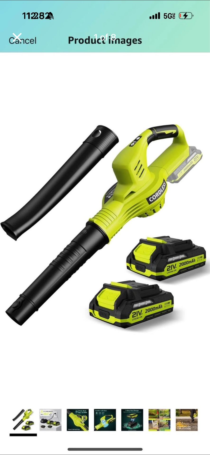 Leaf Blower Cordless - 21V Powerful Electric Leaf Blower with 2 B and C, 2 Speed Modes