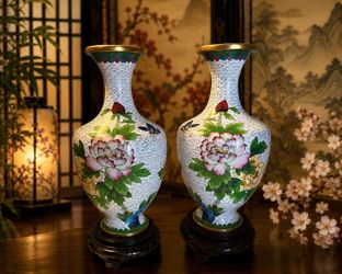 2-Piece Like NEW Vintage JINGFA Chinese Cloisonné Enamel Vases w bases