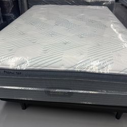 QUEEN SIZE SIMMONS BEAUTYREST PRESSURESMART PILLOW TOP MATTRESS & BOX SPRING BED SET