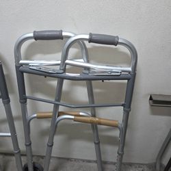 Foldable Adjustable Height Walker, 2 Wheels, Lightweight, Silver, Adult