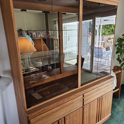 Oak Cabinet with Glass Shelves Great Condition