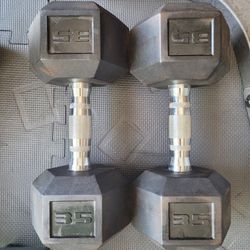 Rubber Coated Hex Dumbbells (2x35Lbs) Like New for $60 Firm (Walnut 91789)