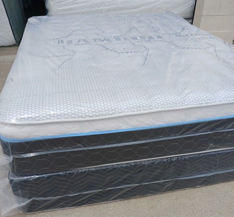 Queen Bamboo Pillow Top Set Mattress And Box Spring