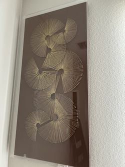 Brown and Gold Thread Fans Shadow Box Wall Decor 47”x 24” set of two $130