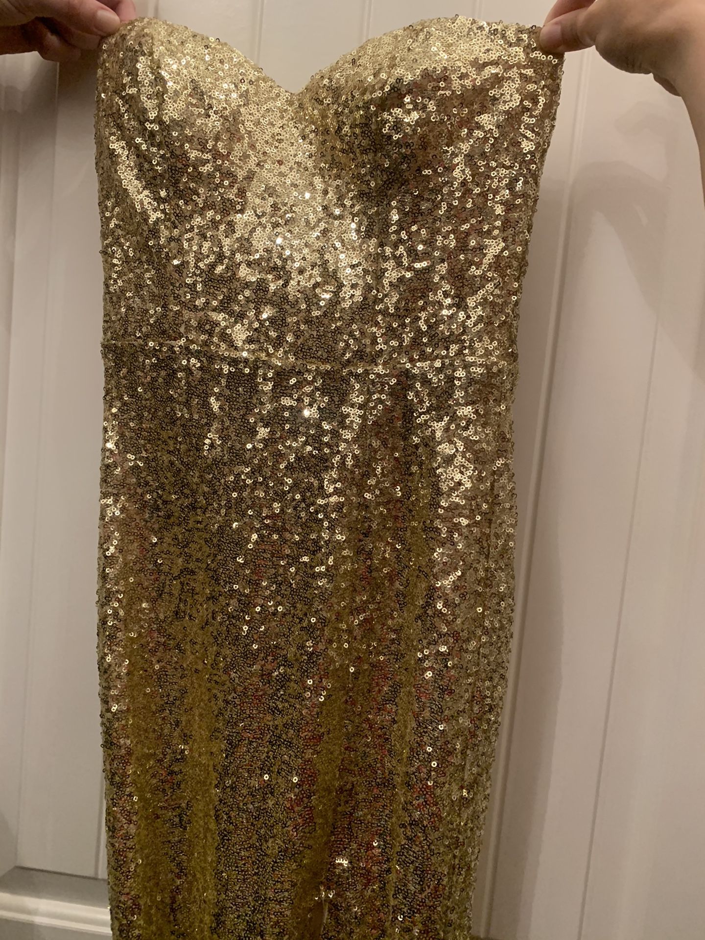 Gold Strapless Sequins Dress