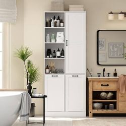 FUFU&GAGA
31.5 in. W x 13.8 in. D x 70.9 in. H White Wood Freestanding Bathroom Linen Cabinet with Flip Storage for Clothes