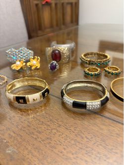 Assorted Vintage Costume Jewelry Lot - Bangles, Rings, and Earrings