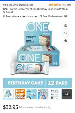 ONE Protein Supplement Bars Birthday Cake 12 Count 20g Protein