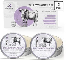 Beef Tallow for Skin – 2 Pcs Tallow and Honey Balm with Lavender Essential Oil, Beef Tallow for Face & Natural Tallow Face Moisturizer, Grass-Fed Tall