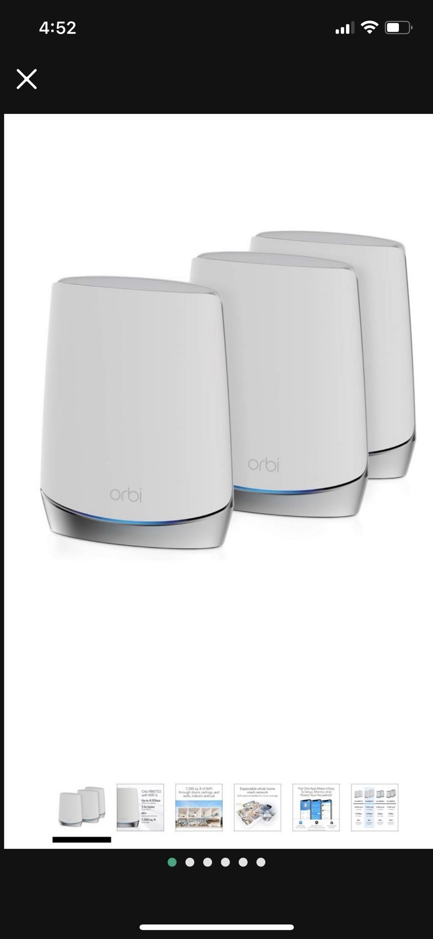 NETGEAR Orbi Whole Home Tri-Band Mesh WiFi 6 System (RBK753) – Router with 2 Satellite Extenders | Coverage up to 7,500 sq. ft. and 40+ Devices | AX42
