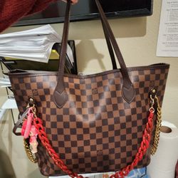 Brown Checkered Tote Bag
