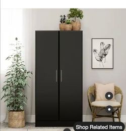 ✨️ Prepac Elite 32 in. W x 65 in. H x 24.5 in. D 2-Shelf Engineered Wood Freestanding Cabinet Wardrobe Cabinet in Black w0270