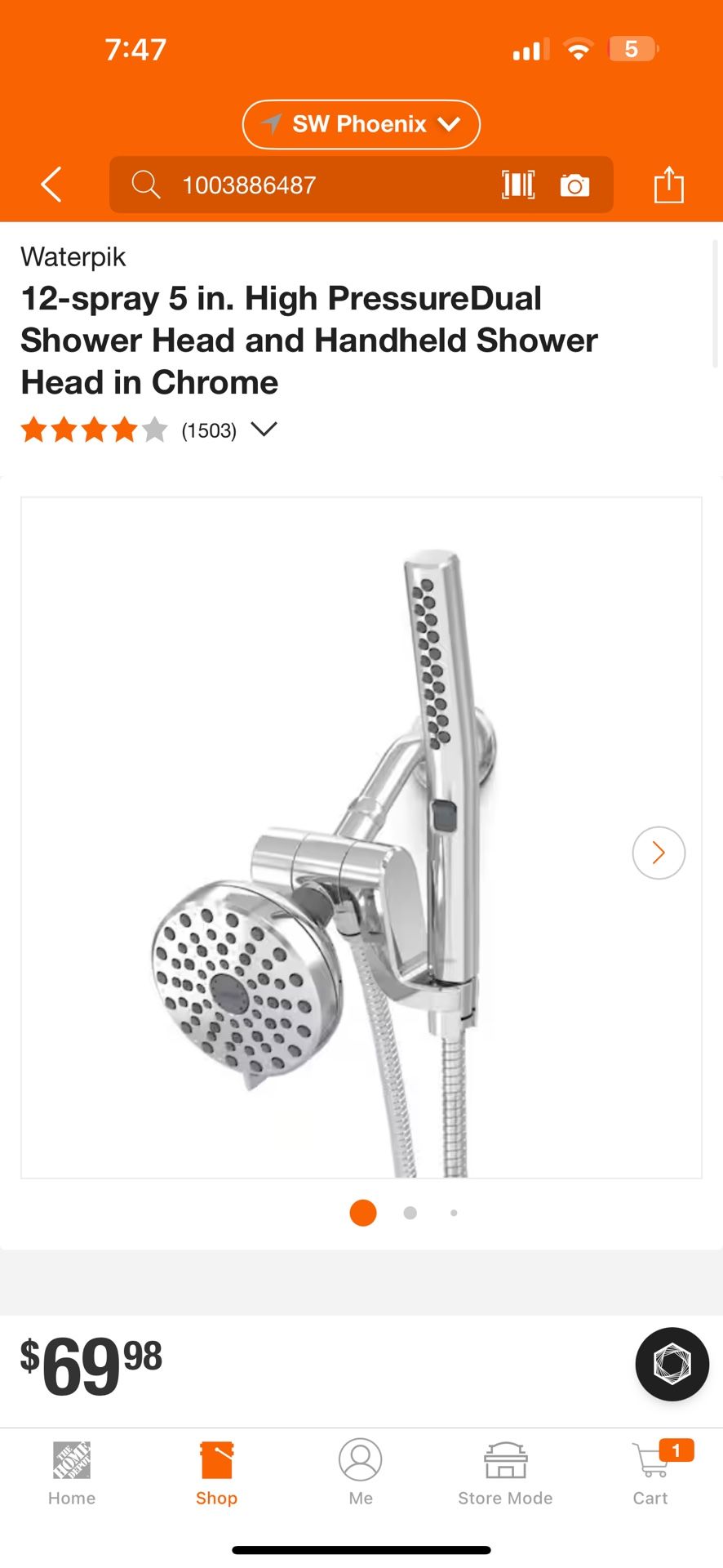 12-spray 5 in. High PressureDual Shower Head and Handheld Shower Head in Chrome