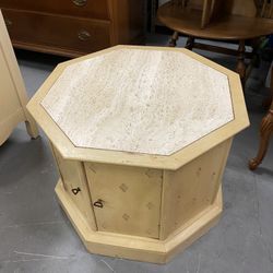 Beautiful Vintage Hexagonal Antique White Coffee Table With Marble Top