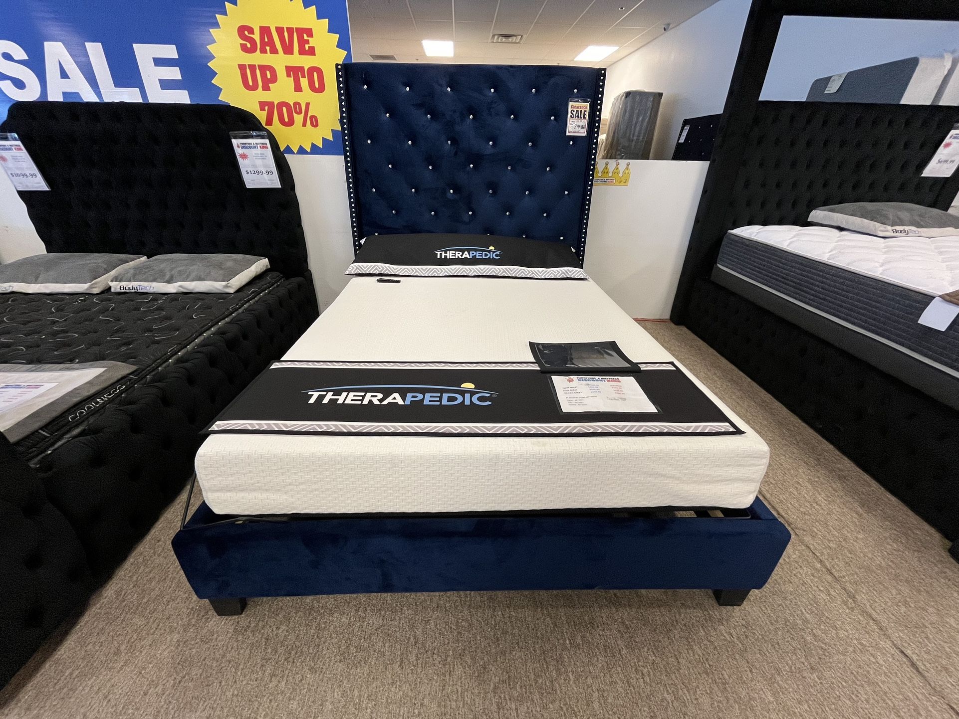 Royal Blue Velvet Queen Bed