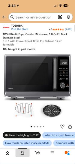 Toshiba 1.2 Cu Ft Microwave – Less Than 1yr Old