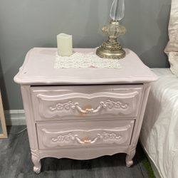 Pink Vintage Wooden Night Stand 