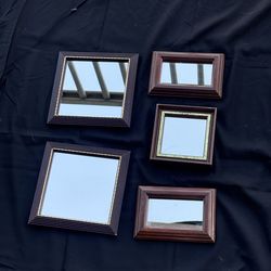 Set of 5 Square Mirrors — Dark Wood & Mahogany Frames