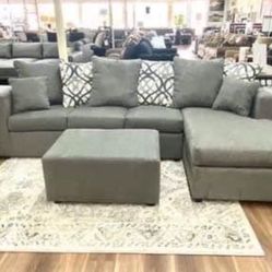 New Gray Or Black USA Made Sectional And Ottoman Sofa Couch 