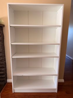 White book shelves