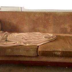 Large Wood and Fabric Sofa, Copper Color