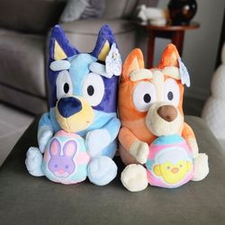 Easter Plush Bluey and Bingo Holding Easter Eggs Large size Almost 13" and Almost 11" NEW 2025 Easter Basket Toy Stuffer Gift Kids Stuffy BBC Studio