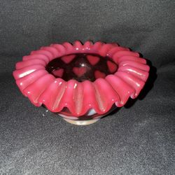 Fenton Heart Optic Crimped Edge Cranberry Bowl