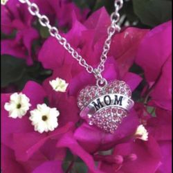 Mom Pink Crystal Pendant with Chain 