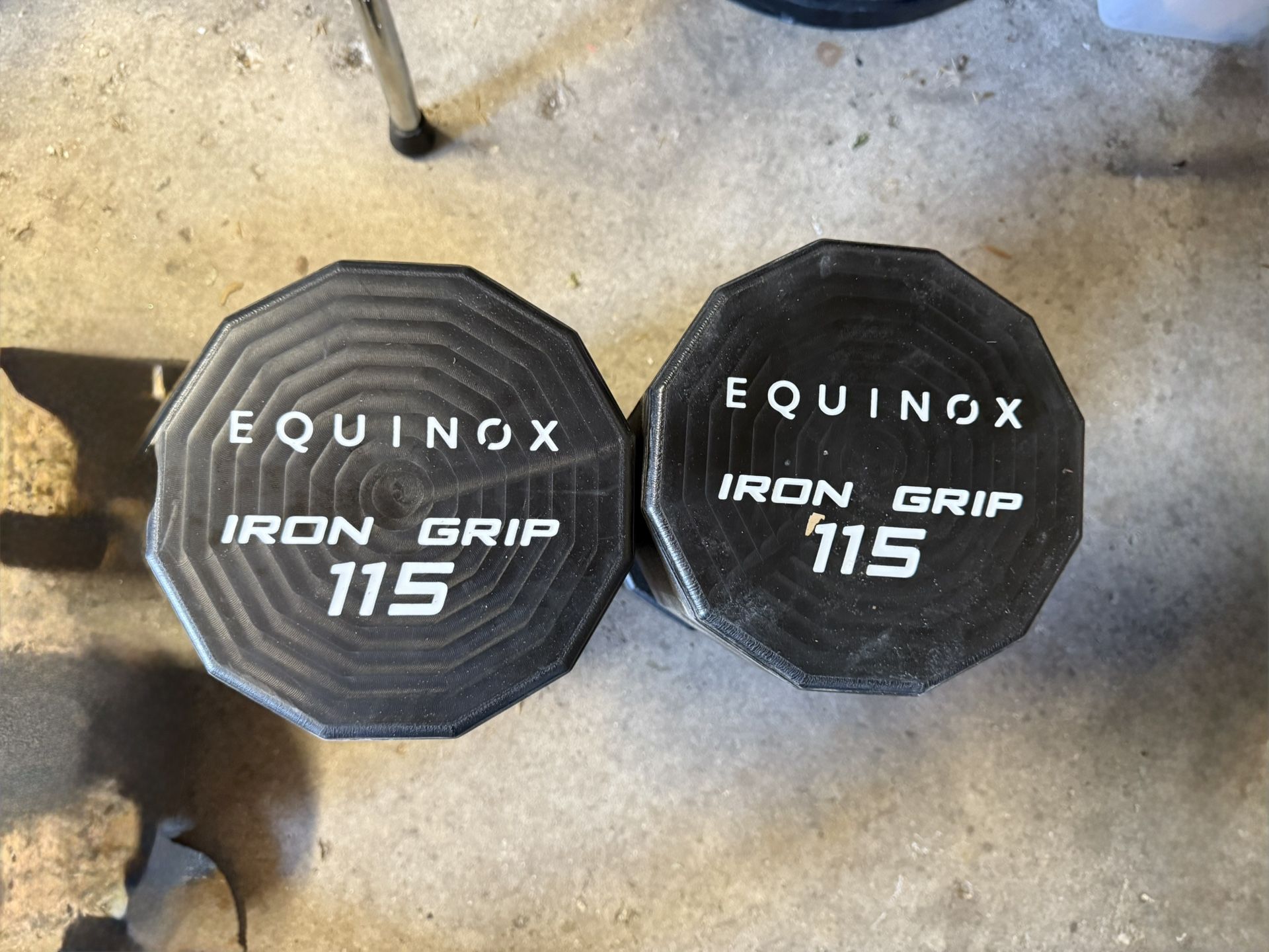 SET OF TWO 115LBS EQUINOX IRON GRIP DUMBBELLS IN EXCELLENT CONDITION.$600.00 OR BEST OFFER.