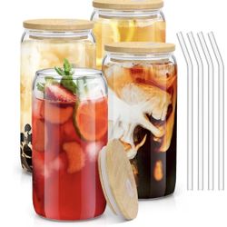 Glass Cups with Bamboo Lids and Straws