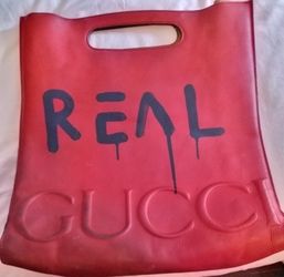 Gucci red leather graffiti large bag purse tote with strap