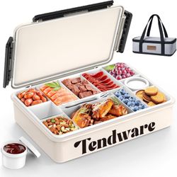 Chilled Portable Snackle Box with Ice Pack & Insulated Bag, Divided Snack Tray for Beach, Picnic & Road Trips ( Cream)