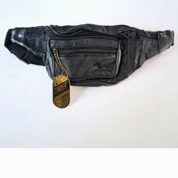 New Tinder Genuine Leather Black Zig Zag Stitch Fanny Pack Adult Unisex Bag Y2K