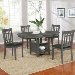5 PC Dinning Set With Extension Leaf Dinning Table And 4 Chairs Gray