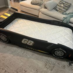 Kids Twin Bed Car - black With Mattress - barely Used