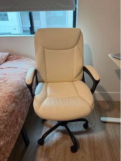 Puresoft PU Padded Mid-Back Office Chair with Armrest, Height Adjustable, Easy to Assemble, 26"D x 23.75"W x 42"H, Cream