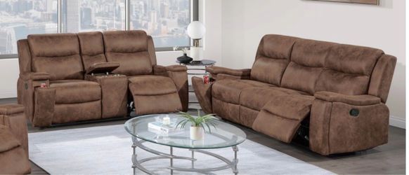 Brown Microfiber Reclining Sofa and Loveseat Set
