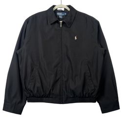 POLO RALPH LAUREN MENS LARGE FULL ZIP JACKET BLACK BEIGE PONY LOGO WINTER POLYESTER