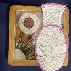 Selling as a Set Vintage Trivet, Crochet Bag and Coin Pouch