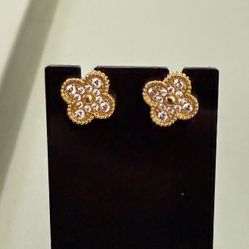 Gold Plated Flower Clover Earrings