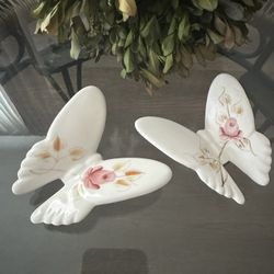 Porcelain Hand Painted Decorative Butterfily Pair Lasting Products Inc 