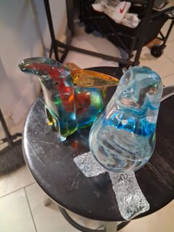 Murano Style Glass Figurines Rabbit And Bird