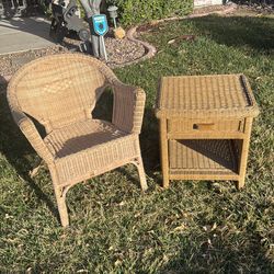 Wicker chair and end table $40