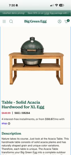 Big green egg table Table - Solid Acacia Hardwood for XL Egg
