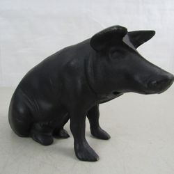 Pig Sitting Cast Iron Vintage Coin Bank 10" Length 5 Lbs.


