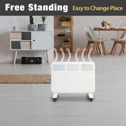 Electric Space Heater for Indoor Use, 1000W Freestanding Convection Panel Heater with Adjustable Thermostat, Portable Wall Heater for Bedroom, Bathroo