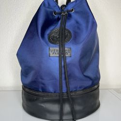 Versace Parfums Draw-string Large Navy Blue With Black Backpack Medusa Logo